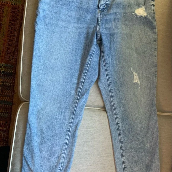 LOFT Women's Distressed Light Blue Straight Leg Jeans - Picture 2 of 5